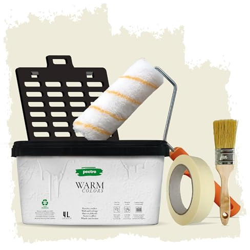 PECTRO Pintura Una Capa 4L (6,3kg) - incluye Rodillo, Rejilla, Brocha y Cinta - Pintura Interior Paredes y Techos Mate, colores cálidos, lavable de gran durabilidad y cubrición
