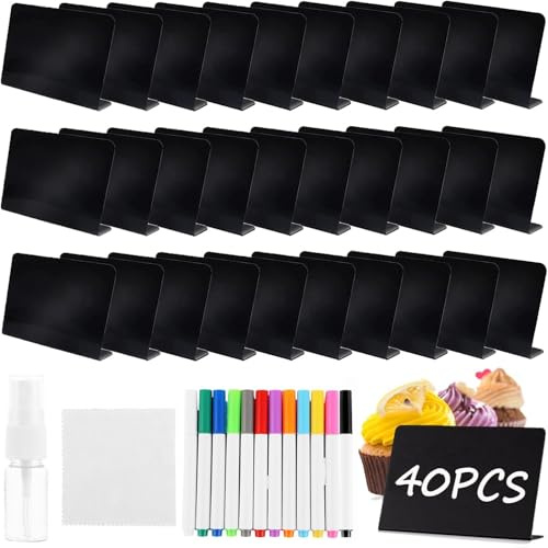 MUXHEL 40PCS Mini Chalkboard Signs, 7.5 x 10cm Mini Blackboards Food Labels for Buffet with Pens, Small Chalk Board Price Tags for Display Food Table Coffee Shop Bakery Restaurant