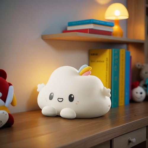 Maricart | Nachtlicht für Kinder in Wolkenform mit wiederaufladbarem internem Akku, Nachttischlampe mit Touch für das Kinderzimmer, Lampe mit 6 Farben mit Dimmer