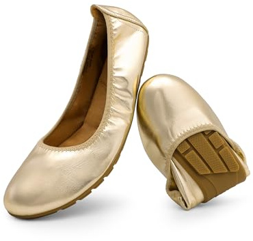 DREAM PAIRS Women’s Ballet Flats Foldable Round Toe Dressy Comfortable Slip On Dress Shoes,Size 5.5,Gold,DWUMFA2501