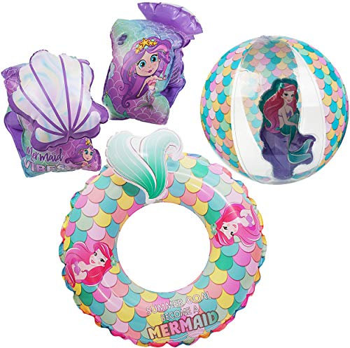alles-meine.de GmbH 4 TLG. Set: 3-D Effekt - Schwimmring + Schwimmärmel + Strandball - aufblasbar - Princess - Prinzessin - Arielle - 2 bis 6 Jahre - Schwimmflügel - Schwimmreife..