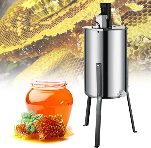 VNATWGOO Extraction De Miel éLectrique à 2 Cadres, Essoreuse à Tambour en Nid d'abeille en Acier Inoxydable, SéParateur De Miel, éQuipement De Centrifugeuse à Miel