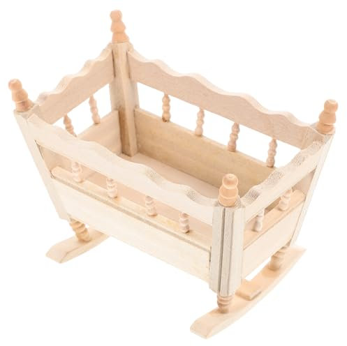 BCOATH Holzmöbel Minimöbel Wiege Miniatur Babybett Dekorationszubehör für Puppenhaus Möbel Entzückende Holzwiegenschmuck Puppenbetten Kinderzimmer Maßstab im aus Puppenbettmodelle