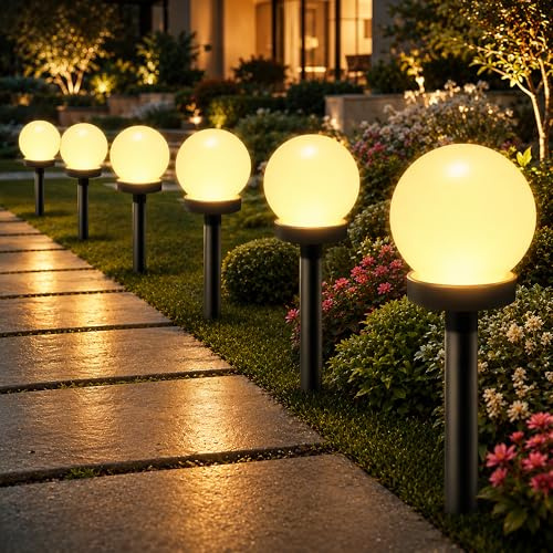 Shengruili 6 lampade solari per esterni, a sfera solare, giardino e impermeabili