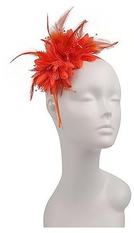KJBDQQH Fascinator Damen Damen Eleganter Fascinator Hut Stirnband Blume Feder Mesh Garn Cocktail Party Hochzeit Haarschmuck for Cocktail(Orange)