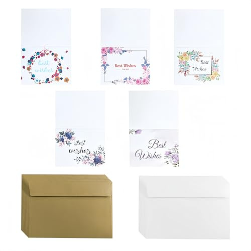 CZAKOMIX 50 pz 2 colori 16*11cm busta kraft- Bianco,marrone chiaro, con 50 pz 14*9,3cm carta auguri,busta regalo,biglietto di ringraziamento, per compleanno, Natale, Ringraziamento,invito(Best Wishes)