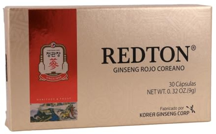 REDTON GINSENG PURO ROJO COREANO 30 CAPSULAS - Impulso natural de energía - 100% natural y sin aditivos - Enfoque y Vitalidad - Energía Física y Mental