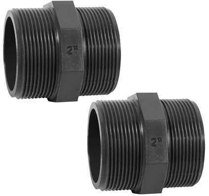 HAF® 2 x raccordi in PVC con filettatura esterna da 2 | Connettori in PVC grigio U per tubi e tubi per piscine | 2 pollici x 2 pollici | Qualità: Made in Europe – Quantità: 2 pezzi