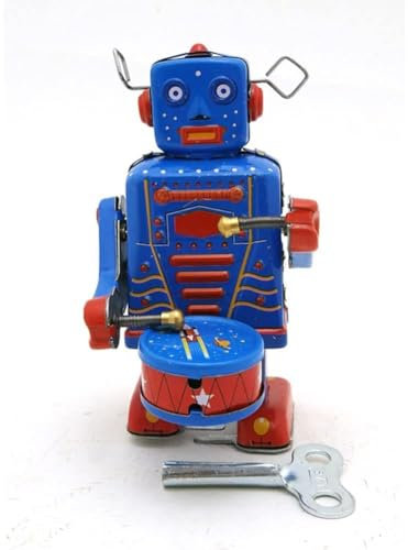 AYUNJIE Wind Up Toy MS514 Drumming Robot Tin Toy Creative Vintage Collectible Kids Gift for Boys Girls Parent-Child Interaction
