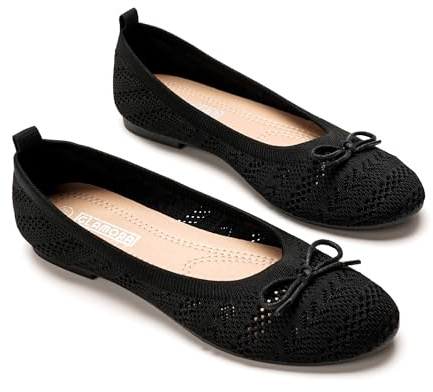 GLAMORA Ballerine Donna Manoletine Maglia Traspirante Fiocco Frontale Scarpe Piatti Flessibili Leggere Comode Estate Primavera Calzature Tessuto Perforato Suola Antiscivolo Eleganti, Nero , 37 EU