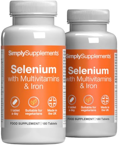 Selenium with Vitamins A, C, D, E & Iron | Supports Healthy Hair, Nails & Immune Function | 360 Tablets (180 + 180) = 12 Months’ | Manufactured in The UK in Accordance with GMP Standards.