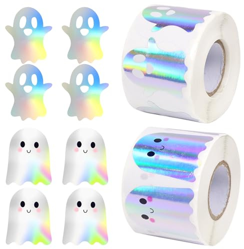 Halloween Aufkleber,1000Stück Halloween Geist Sticker Kinder Niedliche Sticker Rolle Halloween Deko DIY Selbstklebende Geister Aufkleber GhostAufkleber Halloweens Scrapbooking Umschläge Backetikett