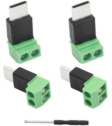 Riertostng Adattatore terminale a vite da USB tipo C a 2 pin, 5 V 3 A tipo C maschio a 2 pin connettore senza saldatura per telefoni cellulari, tablet, fotocamere, giocattoli, piccoli elettrodomestici