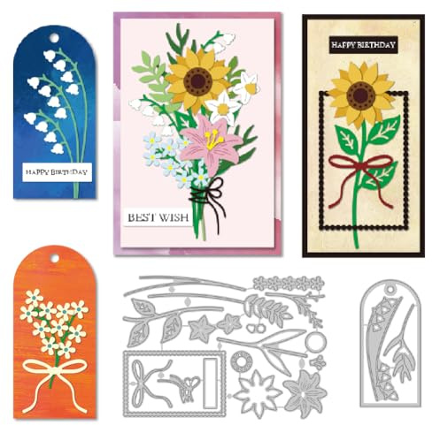 DELORIGIN Stanzformen Für Blumenstrauß Etiketten Zum Basteln von Karten Blumenstanzformen Metallschablone Scrapbook Prägevorlage Stanzform Für Grußkarten Bastelalbum Einladungsdekor