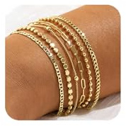 JOOTUEPO Bracciali d'oro da Donna 6 Coppie di Braccialetti Impilabili Placcati Oro 14K Figaro Bracciali Set Braccialetti Regolabile Impermeabile Gioielli Oro per Donna