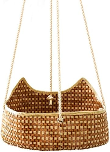 SSDH Rattan Cat Hammock Summer Hanging Basket for Balcony Cat Bed Basking Sun Nest Cage Pet Supplies (Rattan)