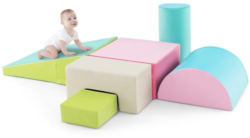 COSTWAY 6 STK. Schaumstoffbausteine, Riesenbausteine zum Toben und Klettern, Softbausteine aus Schaumstoff, Großbausteine Mehrfarbig, für Kinder im Vorschulalter, Babys und Schulkinder (Grün)