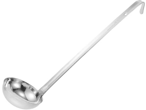 FUNNETOYU Stainless Steel Thickened Soup Ladle 6Oz 180Cc with Long Hook Handle, Flat Ladle Serving Spoon for Kitchen Cooking, Sauce and Stew Serving in Restaurants and Hotels