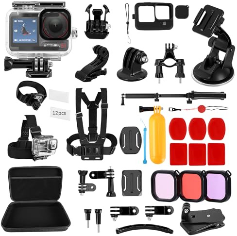 Zubehör Set Kit Bundle, 61-in-1-Sportkamera-Zubehörset Kompatibel mit Hero 13 12 11 10 9 8 Black, Schutzfolie Wasserdichtes Gehäuse Silikon Schutzhülle Selfie Stick Filter