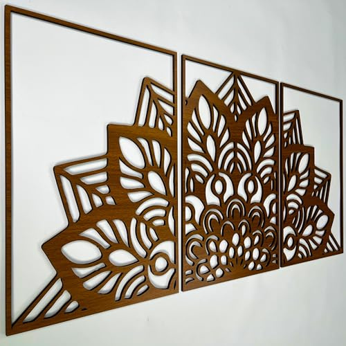 Mandala Lotus Holz Wandkunst, modernes geometrisches Blumendesign aus Holz, Wanddekoration, skandinavische Boho-Wandpaneele, ästhetisches Geschenk für das neue Zuhause für Wohnzimmer und Schlafzimmer