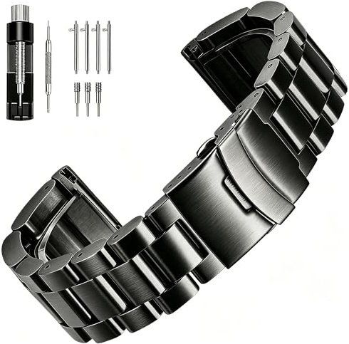 Juntan 20mm 22mm 24mm Heavy-Duty Uhr Armband für Männer Frauen, Quick Release Edelstahl Uhrenarmband, gebürstetes Silber Metall Armband mit Einsatz Taucher Verschluss