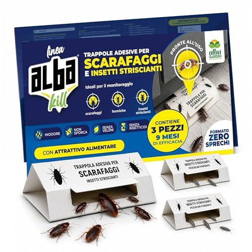 Albagarden Trappole Scarafaggi e Blatte, Trappola Collante a Casetta Configurabile Profilo Alto e Basso, Monitoraggio Insetti Striscianti per Casa, Colla Aromatizzata x 3 Pz