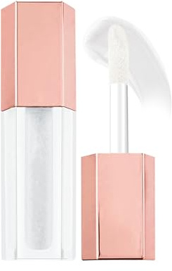 Clear Shimmer Lip Gloss, Moisturising Lip Topper with Fine Glitter, Hydrating Lip Glow Oil, Long Lasting High Shine Lip Gloss, Glass Clear
