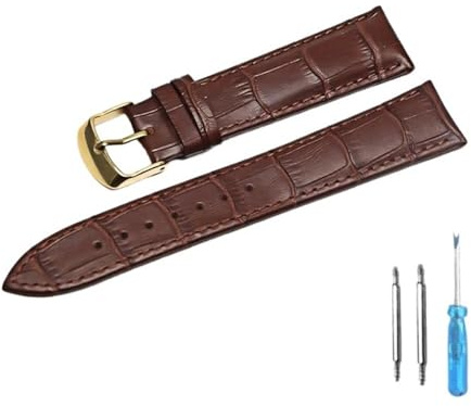 yangfangmei Klockband Läderremmar Klockarmband 12 mm 18 20 22 Klocktillbehör(Brown Gold,18mm)