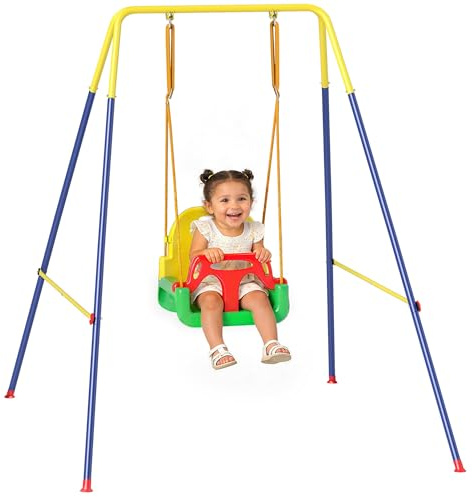 AIYAPLAY Portique Balançoire Exterieur Enfants 3-en-1 Pliable Multicolore