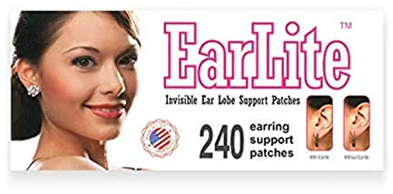 Earlite, 240 cerotti di supporto per lobo dell’orecchio e orecchini, invisibili ed impermeabili, in busta con chiusura lampo, divisi in 4 confezioni da 60 pezzi ciascuno