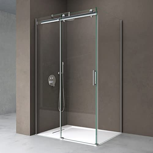 doporro Cabine de Douche 80x155 Paroi de Douche Montage Réversible avec Porte Coulissante Ravenna17 80x155x195cm Verre ESG Transparent 8mm