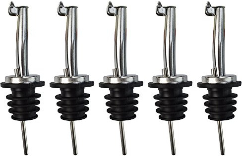 Wobe 5 Pcs Wine Bottle Pourers, Stainless Steel Liquor Pour Spout Flip Top Wine Bottle Stoppers Speed Pourers Olive Oil Bottle Tapered Spout Bottle Pourers for Oil Wine Vinegar Liquid Liquor