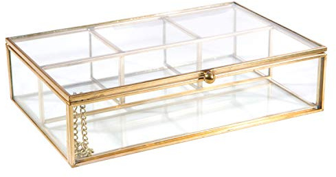 Home Details Caja de recuerdo de cristal con parte inferior de espejo vintage, organizador de joyas, acento decorativo, tocador, regalo de boda, fiesta nupcial, tarros y cajas de decoración de mesa de