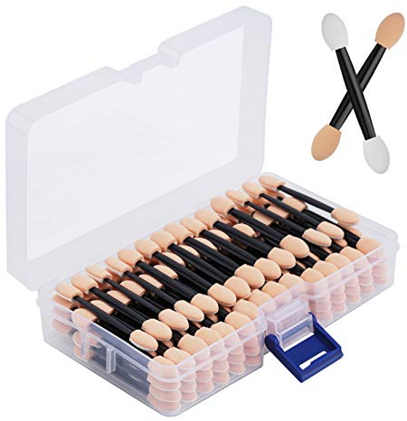 Cuttte 120PCS Disposable Dual Sides Eye Shadow Sponge Applicators with Container, 2.44' Length Eyeshadow Brushes Makeup Applicator Black