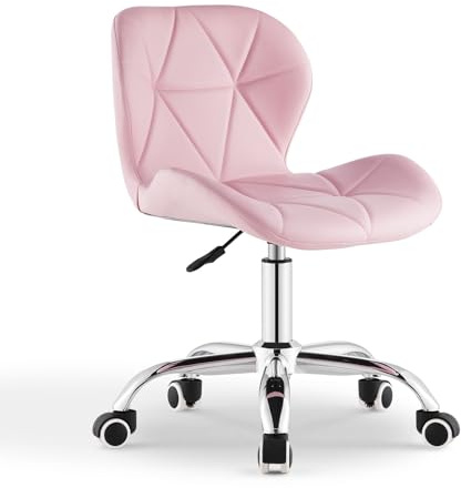 CLIPOP Bürostuhl ohne Armlehne, Drehstuhl 360°, Schreibtischstuhl mit Rollen, höhenverstellbar, bis 120 Kg belastbar, für Arbeitszimmer, Schlafzimmer, Homeoffice, Schminkbereich (Kunstleder, Rosa)