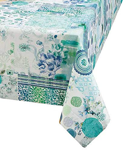 100% Baumwolle Meterware Tischdecke Stofftischdecke Breite und Länge wählbar Santorin Petrol Türkis 130 x 110 cm Eckig Lotus Effekt