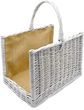 MyBer® Vedkorg rottingkorg flätad korg bärkorg för trä förstärkt vit K12-205-WJ-K