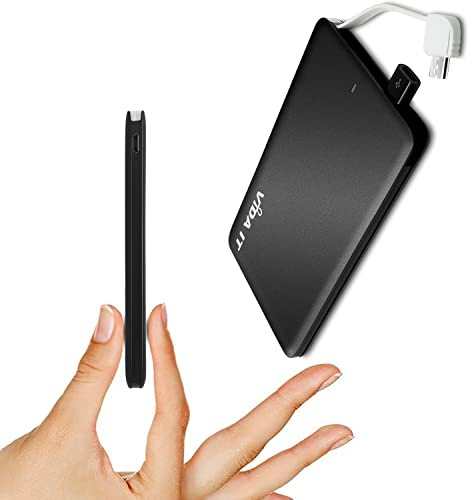 Vida IT vCard+ Universel Power Bank Mini Chargeur Portable 4000mAh Petit Taille et Léger por Voyager Batterie Externe Banque d'alimentation Compatible pour iPhon Android USB-C avec Câble Intégré