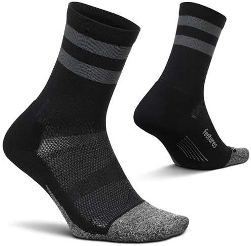 Feetures Elite Light Cushion Mini Crew Sock - Sport Sock with Targeted Compression - Large, Dark Gray (1 Pair)