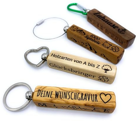 LUCHSURY Schlüsselanhänger Holz, Taschenanhänger, Rucksackanhänger, personalisiert, mit Wunschgravur, über 30 Holzarten, 1000 Symbole,für Geburtstag, Muttertag, Geschenk, Hotel Anhänger, Handmade