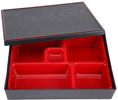 ZJchao Boîtes Lunch Box Boîtes-repas Récipient de Nourriture Portable Style Japonais Boîte à Lunch en Plastique à 5 Grilles de Grain de Bois pour Pique-nique de Bureau