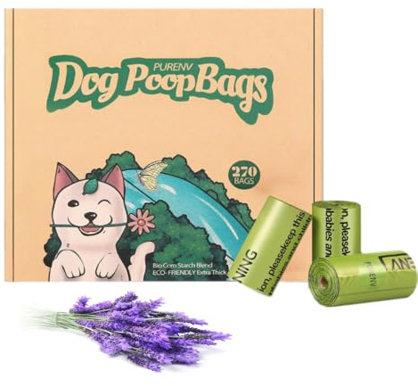 PURENV 270 Stück Hundekotbeutel Biologisch Abbaubar mit Lavender Duft, 100% Auslaufsicher und Reißfest Umweltfreundlich aus Maisstärke Mischung