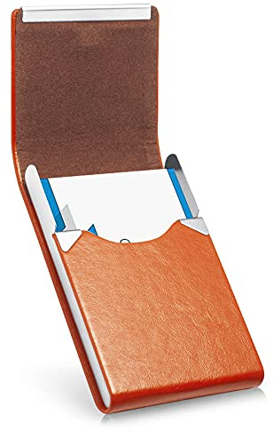 Visitenkartenhalter, Luxus Mikrofaser Leder Visitenkartenetui, Metall Kartenhalter Tasche, Slim Namenskartenhalter, Visitenkartenhalter Geldbörse für Damen & Herren mit Magnetverschluss (Orange)
