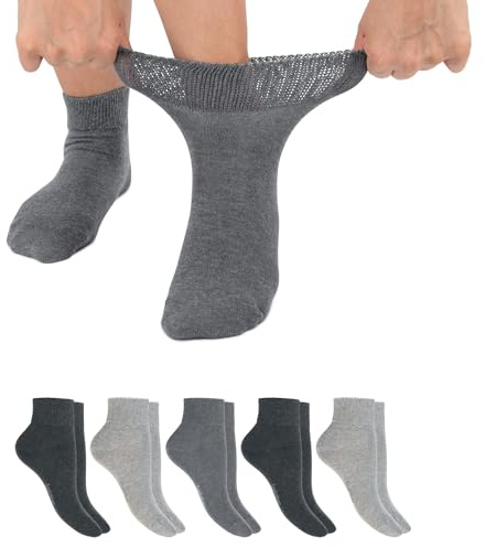 Footstar diabetikerstrumpor (6 par) sömlösa strumpor utan elastiskt midjeband för män och kvinnor, 6 par klassiska grå (korta strumpor), 35-38 EU