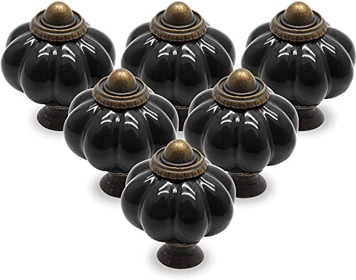 Cjueiom 25 Pack Ceramic Door Knobs, Black, Pumpkin Style | Vintage, Antique Wardrobe Pull Handles, With Mounting Screws, For Dresser Kitchen Cabinet Cupboard