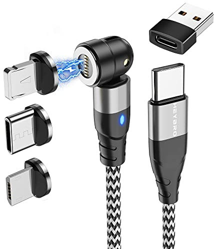 HEYBRO Multi Cavo di Ricarica, 3 in 1 Multiplo Cavetto Micro USB Tipo C Nylon Intrecciato Cavo di Ricarica USB Cavo di Ricarica Magnetico compatibile con Micro USB/Tipo C/i-P