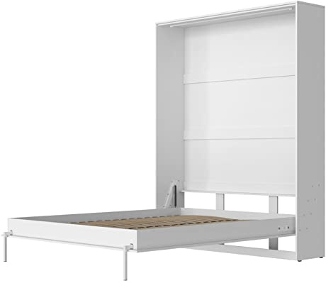 SMARTBett Schrankbett Classic mit Gasdruckfedern 160x200cm Vertikal Weiss | Wandbett, Wandklappbett fürs Gästezimmer, Büro, Wohnzimmer, Schlafzimmer