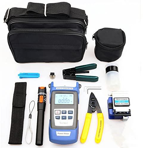 FTTH Fiber Optic Termination Tool Kit, Fiber Optical Cable Cold Connection Tool Kit w/FC-6S Fiber Cleaver 10mW Visual Fault Locator Optical Power Meter for CATV Engineering