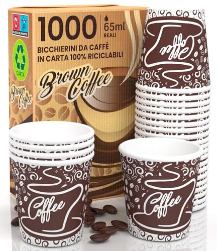 Eurocali 1000 Gobelet à Café en Carton, Écologique et Jetables, Idéal pour Espresso, Résistant à la Chaleur, 65ml