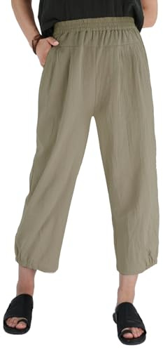 Les umes Pantalon Femme Été Fluide Coton Décontracté Pantacourt 7/8